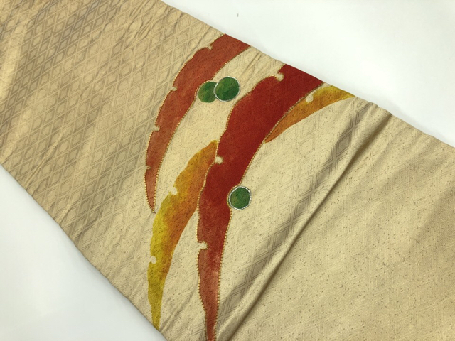 リサイクル　雪芝模様刺繍名古屋帯